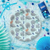 Niedliche Manateure mit Blasen-Muster - hellblau Pappteller (Party)