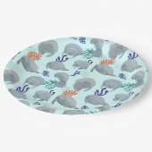 Niedliche Manateure mit Blasen-Muster - hellblau Pappteller (Schrägansicht)
