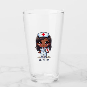 Niedliche Manga Black Nurse Brown Hair und Augen C Glas
