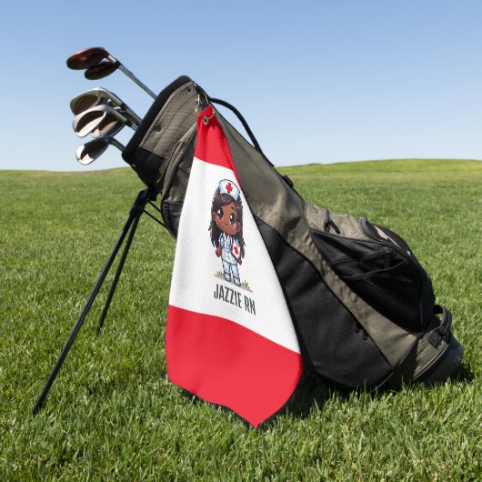 Niedliche Manga Black Nurse Brown Hair und Augen C Golfhandtuch (Gras)