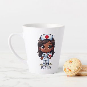 Niedliche Manga Black Nurse Brown Hair und Augen C Milchtasse