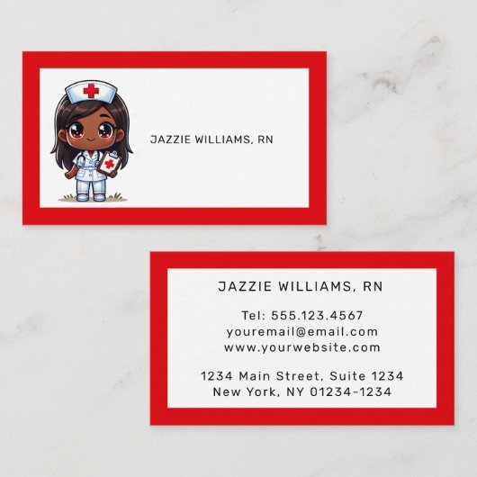 Niedliche Manga Black Nurse Brown Hair und Augen C Visitenkarte (Vorne/Hinten)