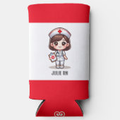 Niedliche Manga-Krankenschwester mit braunen braun Selters Dosenkühler (Vorderseite)