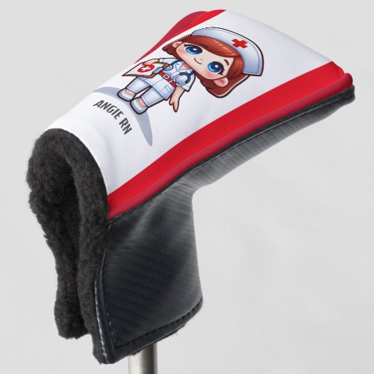 Niedliche Manga-Krankenschwester mit Red Hair Blue Golf Headcover (3/4 Vorderseite)