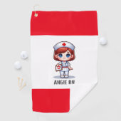 Niedliche Manga-Krankenschwester mit Red Hair Blue Golfhandtuch (Insitu)