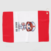 Niedliche Manga-Krankenschwester mit Red Hair Blue Golfhandtuch (Horizontal)