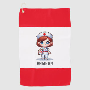 Niedliche Manga-Krankenschwester mit Red Hair Blue Golfhandtuch