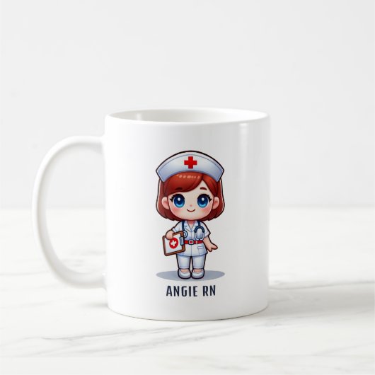 Niedliche Manga-Krankenschwester mit Red Hair Blue Kaffeetasse (Links)