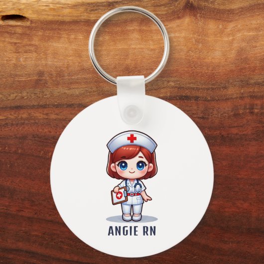 Niedliche Manga-Rotkopfkrankenkarikatur Personalis Schlüsselanhänger (Rückseite)