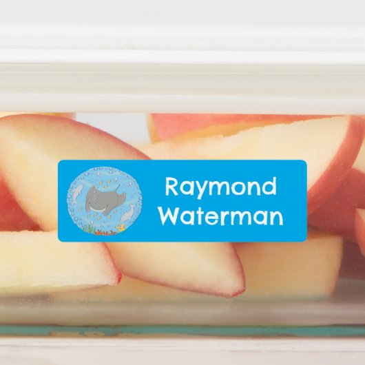 Niedliche Mantarochen und Blasen Cartoon personali Etiketten (Befestigt)