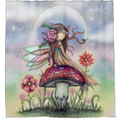 Niedliche Märchen im Pilz und Kunst am Mond Duschvorhang (Vorderseite)