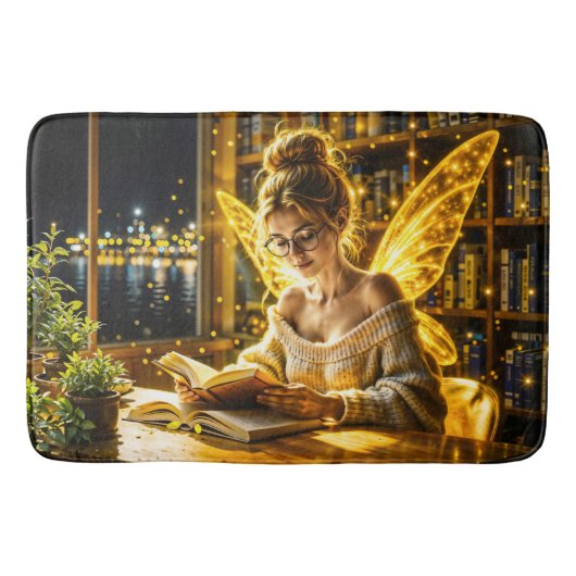 Niedliche Märchenjunge lesen magische Glitzern Badematte (Vorderseite)