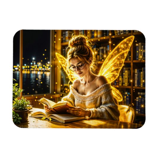 Niedliche Märchenjunge lesen magische Glitzern Magnet (Horizontal)