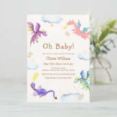 Niedliche Märchenmagic Dragon Babydusche Einladung (Stehend Vorderseite)