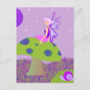 Niedliche Märchenprinzessin auf Pilz mit Schnecke  Postkarte