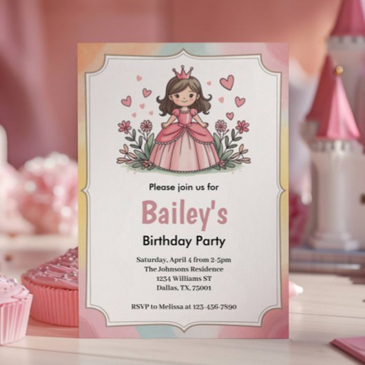 Niedliche Märchenprinzessin Girl Birthday Einladung