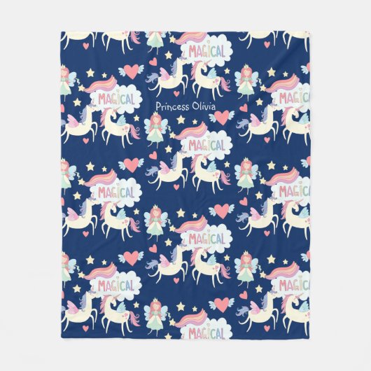 Niedliche Märchenprinzessin und Einhornkinder Fleecedecke (Vorderseite)