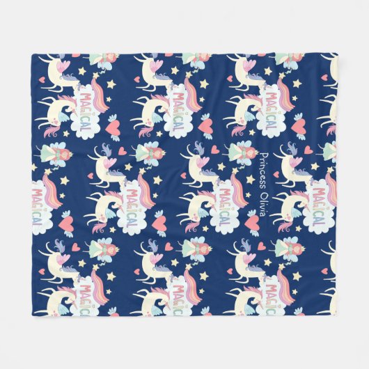 Niedliche Märchenprinzessin und Einhornkinder Fleecedecke (Vorderseite (Horizontal))
