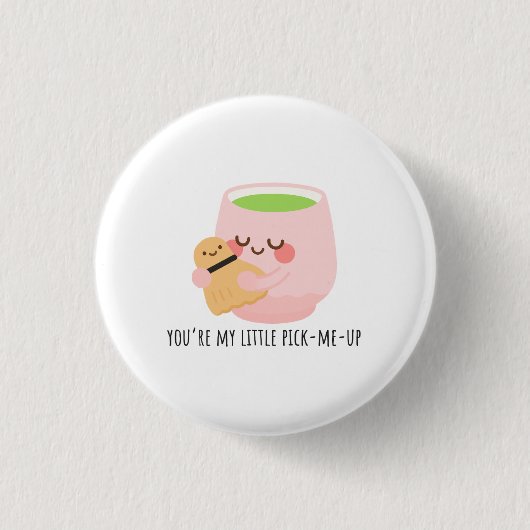 Niedliche Matcha Tea Hug Illustration Button (Vorderseite)