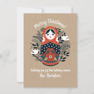 Niedliche Matryoshka Nesting Doll Weihnachtskarte Karte