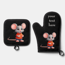 Niedliche Maus Ändern von Text, Name und Foto Ofenhandschuh & Topflappen-Set
