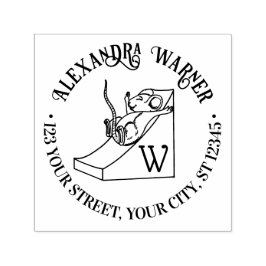 Niedliche Maus auf Käse-Name-Adresse erste Permastempel