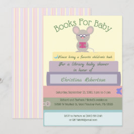 Niedliche Maus-Bibliothek Kinderdusche in Pinks Einladung