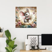 Niedliche Maus Carry Blume Watercolor Glitzer Poster (Heimbüro)