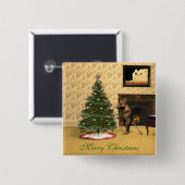 Niedliche Maus dekorieren einen Weihnachtsbaum Button (Vorne & Hinten)