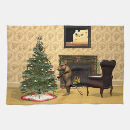 Niedliche Maus dekorieren einen Weihnachtsbaum Küchentuch