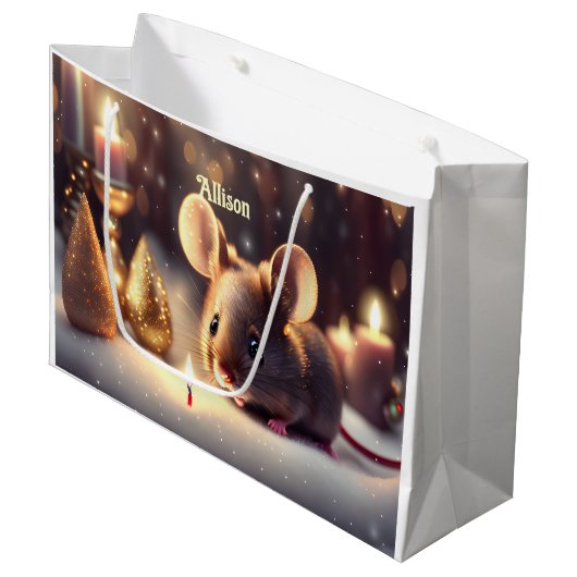 Niedliche Maus feiert Weihnachten - Brauch Große Geschenktüte (Vorderseite Schrägansicht)