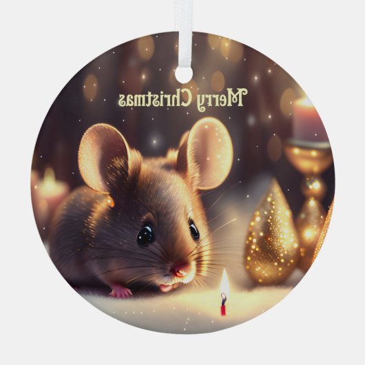 Niedliche Maus feiert Weihnachten, Brauch Ornament Aus Glas (Rückseite)