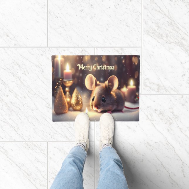 Niedliche Maus feiert Weihnachten - Fußmatte (Indoor)