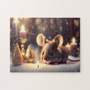 Niedliche Maus feiert Weihnachten Puzzle