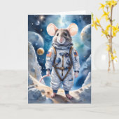 Niedliche Maus im Astronauten-Anzug im Weltraum Karte (Gelbe Blume)