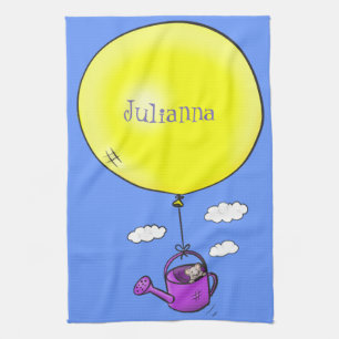 Niedliche Maus in der Gießkanne mit Ballon Cartoon Geschirrtuch