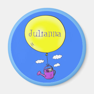 Niedliche Maus in der Gießkanne mit Ballon Cartoon Magnet
