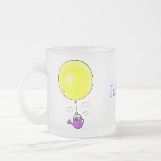 Niedliche Maus in der Gießkanne mit Ballon Cartoon Mattglastasse (Links)