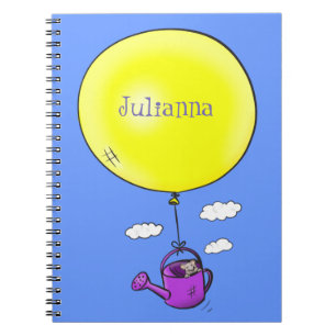 Niedliche Maus in der Gießkanne mit Ballon Cartoon Notizblock