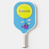 Niedliche Maus in der Gießkanne mit Ballon Cartoon Pickleball Schläger (Rückseite)