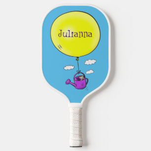 Niedliche Maus in der Gießkanne mit Ballon Cartoon Pickleball Schläger