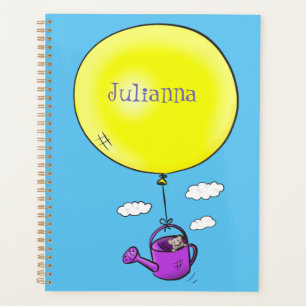 Niedliche Maus in der Gießkanne mit Ballon Cartoon Planer