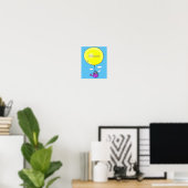 Niedliche Maus in der Gießkanne mit Ballon Cartoon Poster (Heimbüro)