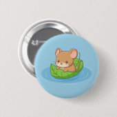 Niedliche Maus in einem Blattboot Blau Button (Vorne & Hinten)