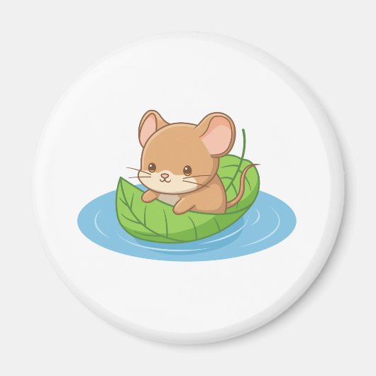 Niedliche Maus in einem Blattboot Magnet (Vorne)