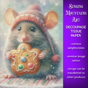 Niedliche Maus in festem Hut mit Cookie-Decoupage Seidenpapier