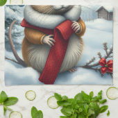 Niedliche Maus in Preppy Winter Attraktion und Hat Geschirrtuch (Gefaltet)