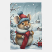 Niedliche Maus in Preppy Winter Attraktion und Hat Geschirrtuch (Vertikal)