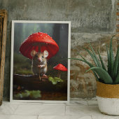 Niedliche Maus in Wald Pilz Umbrella Poster