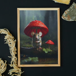 Niedliche Maus in Wald Pilz Umbrella Poster